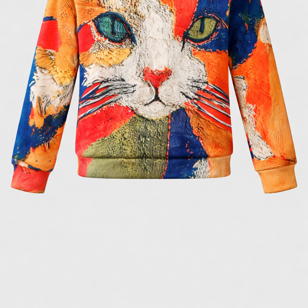 Artistic Cat Patchwork 3D Print Sweater | DUUWE