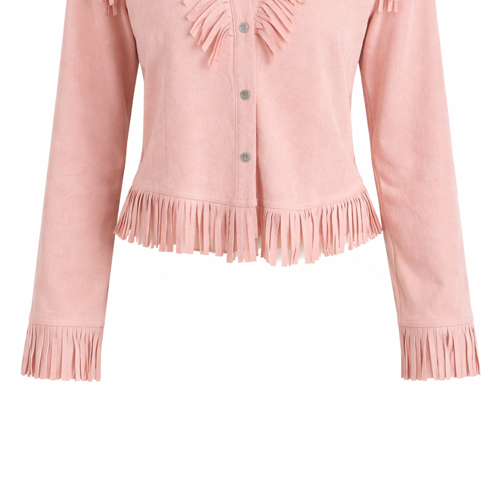 Women's Fringe Button-Up Blouse with Bold Fringe Details