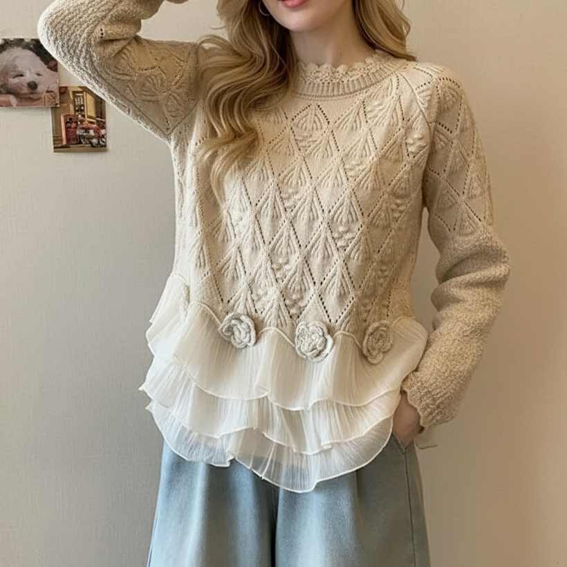 Women's Ruffle Knit Sweater — Elegant Knit with Delicate Ruffles