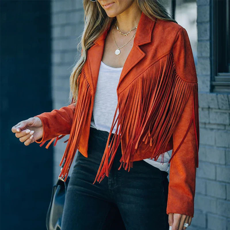 Suede Fringe Cropped Jacket – Effortless Boho-Chic with Luxe Fringe Detailing