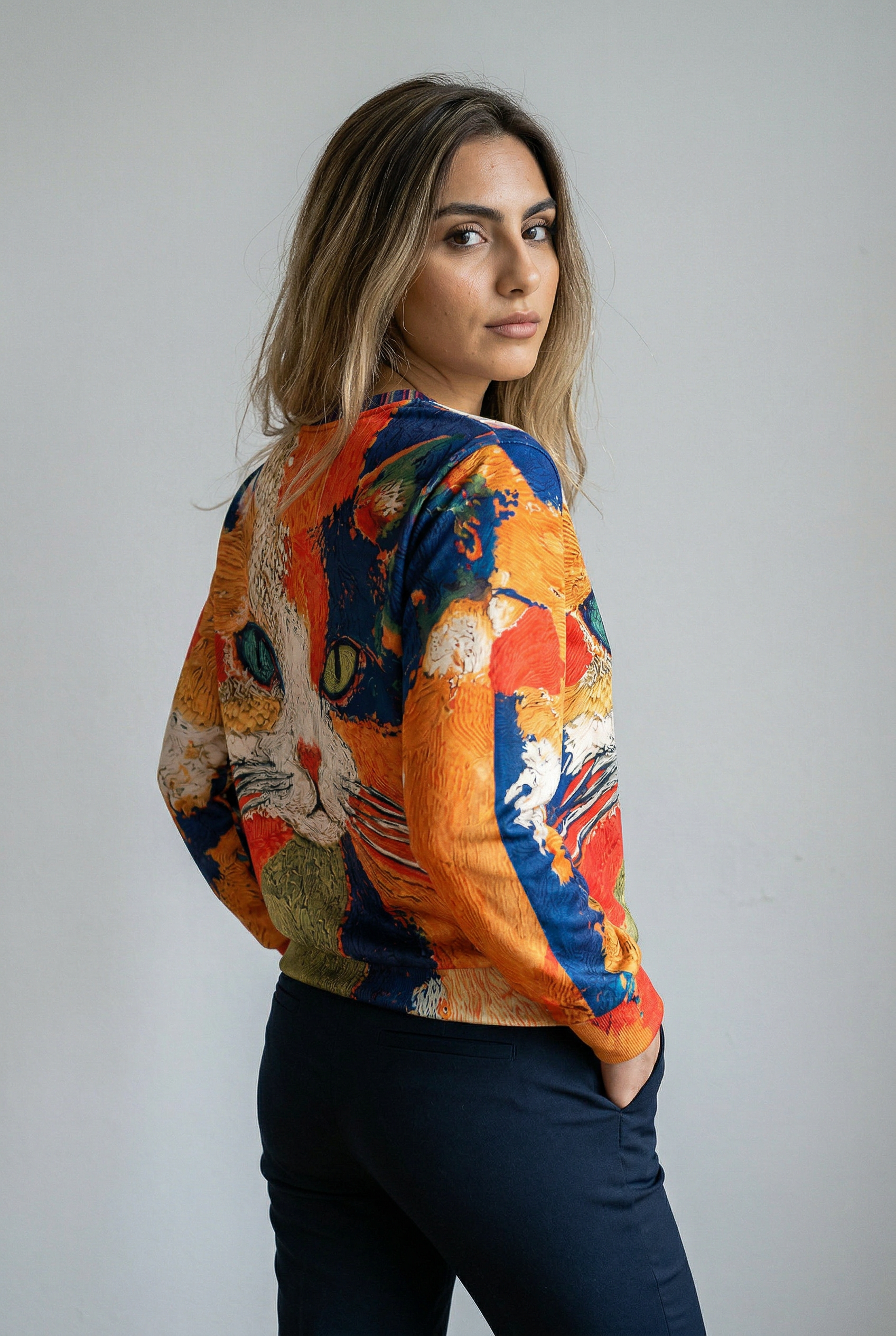 Artistic Cat Patchwork 3D Print Sweater | DUUWE