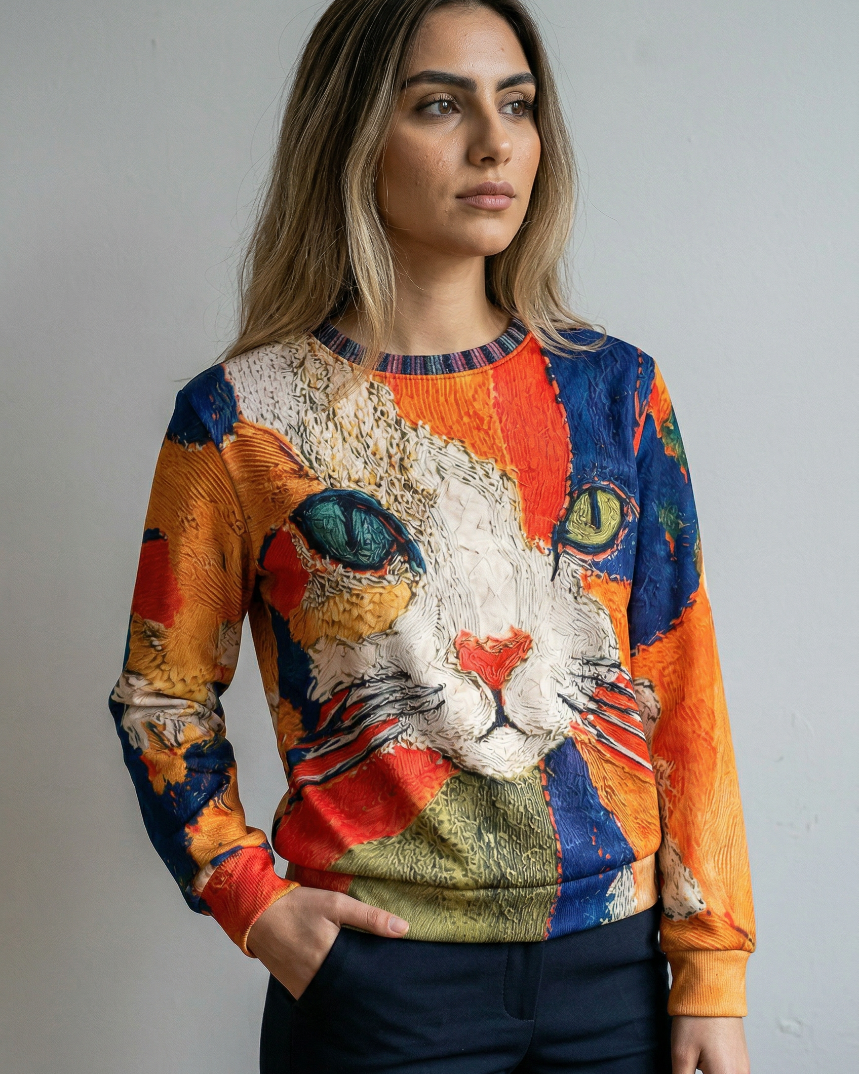 Artistic Cat Patchwork 3D Print Sweater | DUUWE