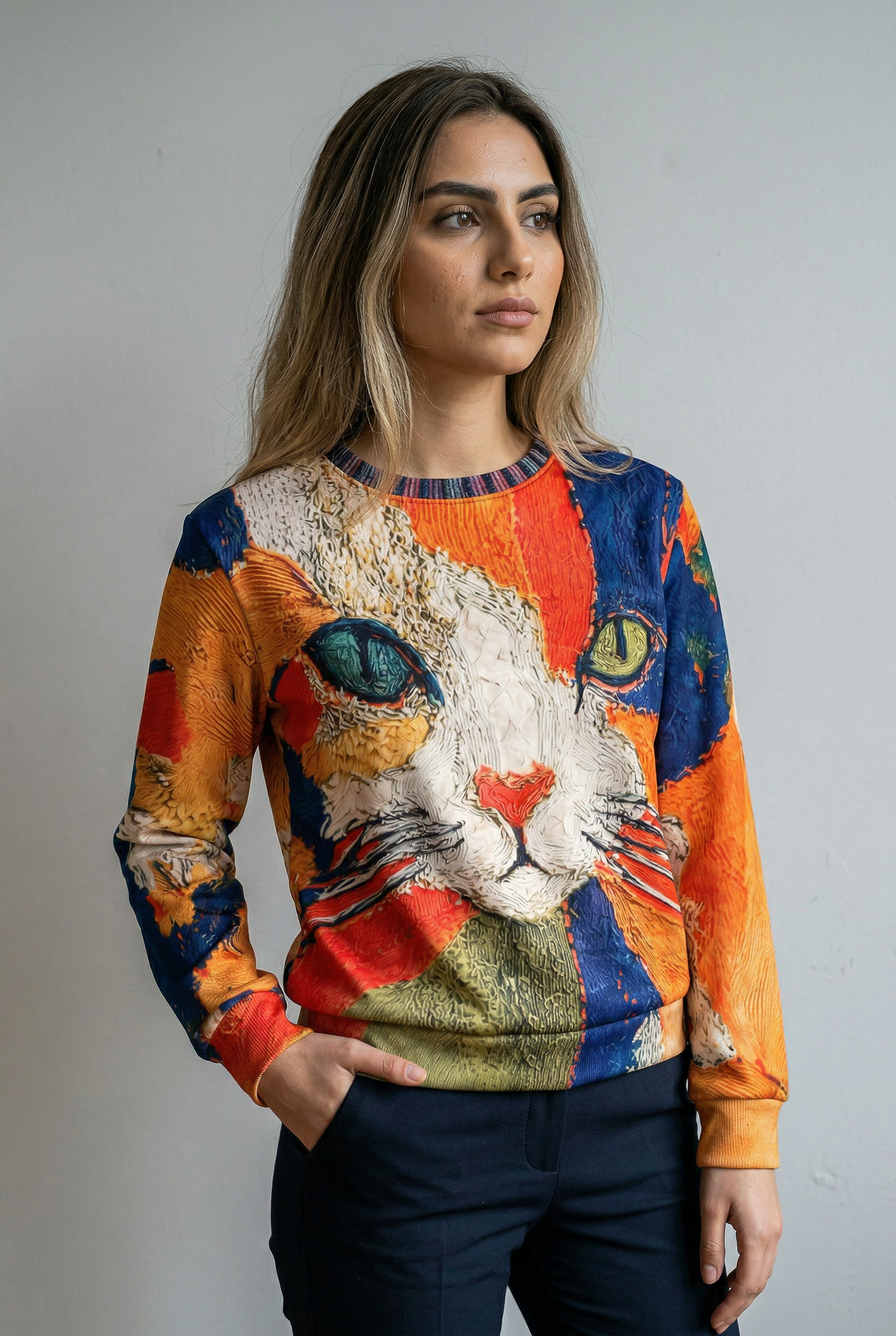 Artistic Cat Patchwork 3D Print Sweater | DUUWE