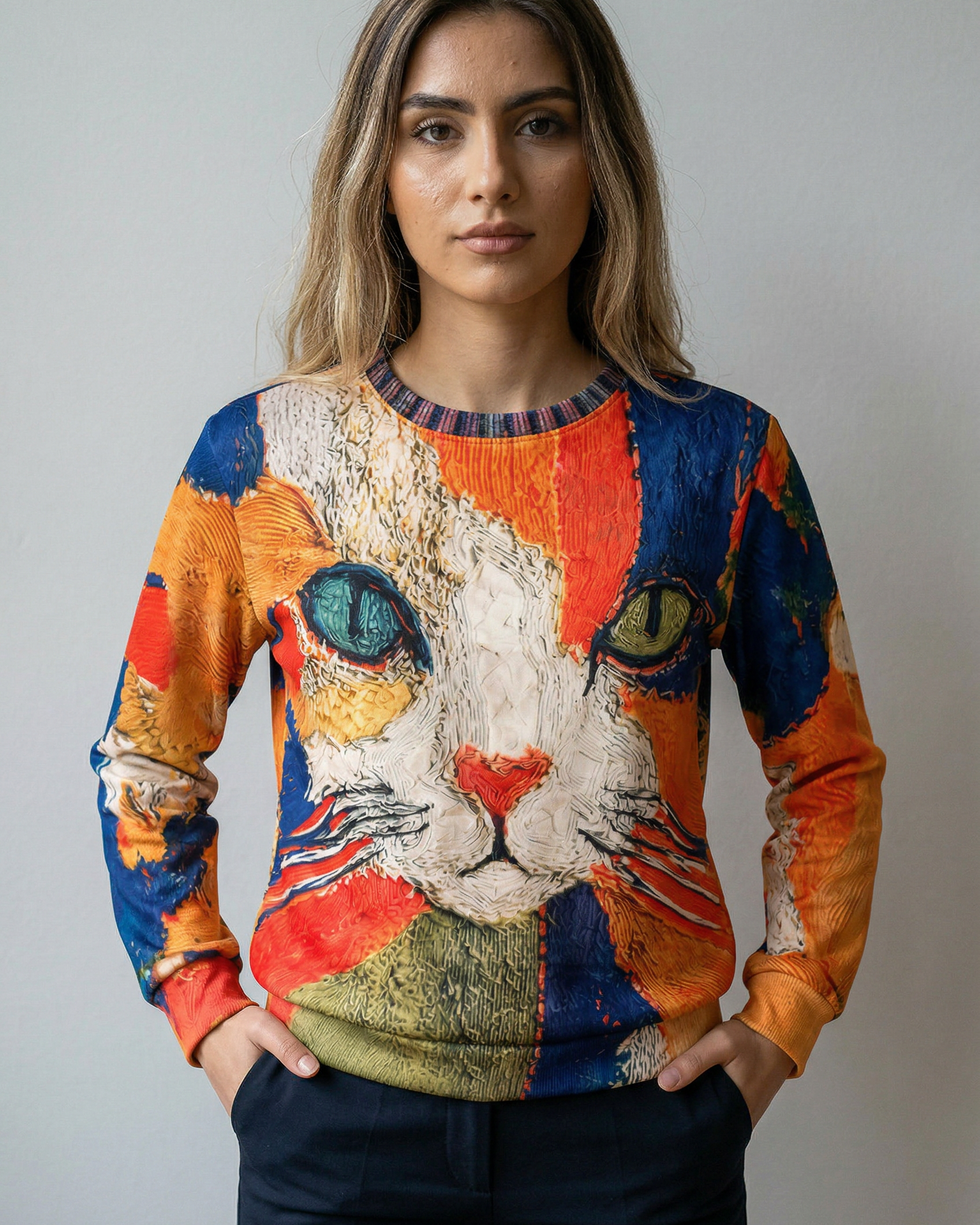 Artistic Cat Patchwork 3D Print Sweater | DUUWE