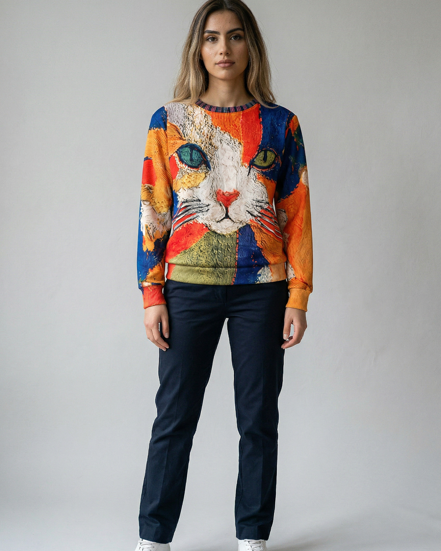 Artistic Cat Patchwork 3D Print Sweater | DUUWE