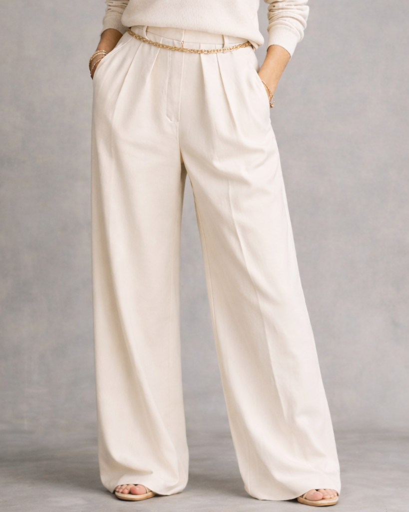 Luxuriously Soft Turtleneck Top & Flowing Wide-Leg Pants Set with Waist Chain