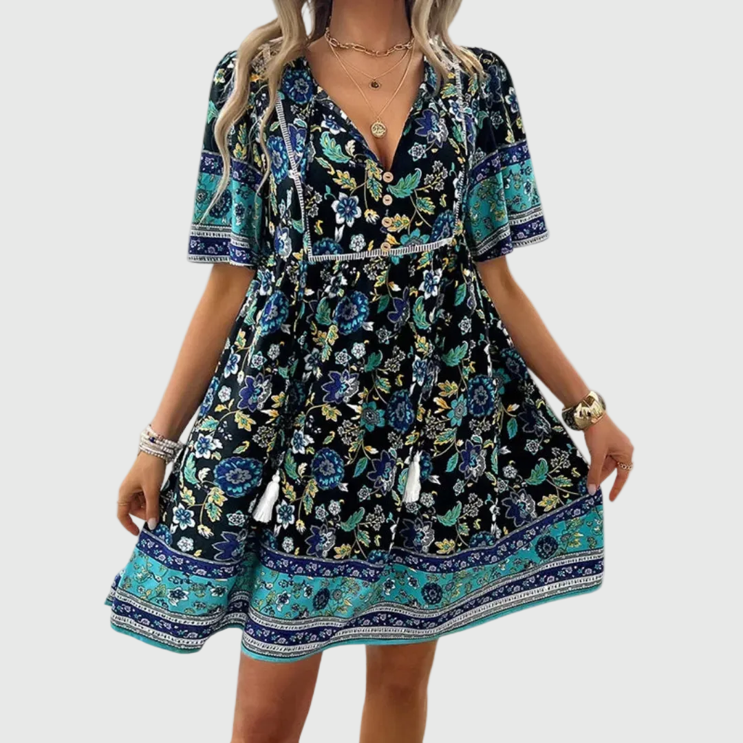 Women's Elegant Floral Mini Dress - Flowy Silhouette