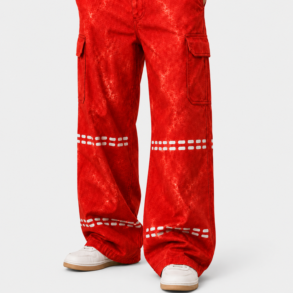 Men’s 3D Printed Wide Leg Cargo Pants – Polyester Casual Trousers