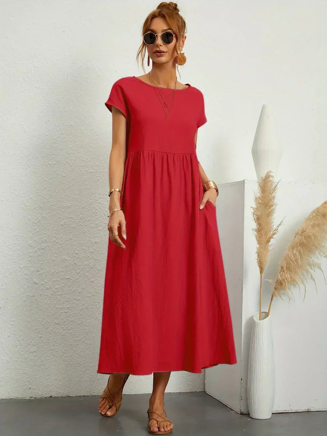 Dress : -Ursina™ | Fluid Midi Dress- in van Cow Clothing