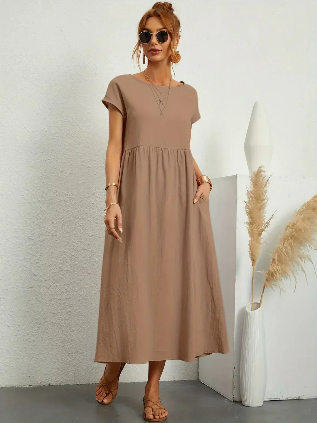Dress : -Ursina™ | Fluid Midi Dress- in van Cow Clothing