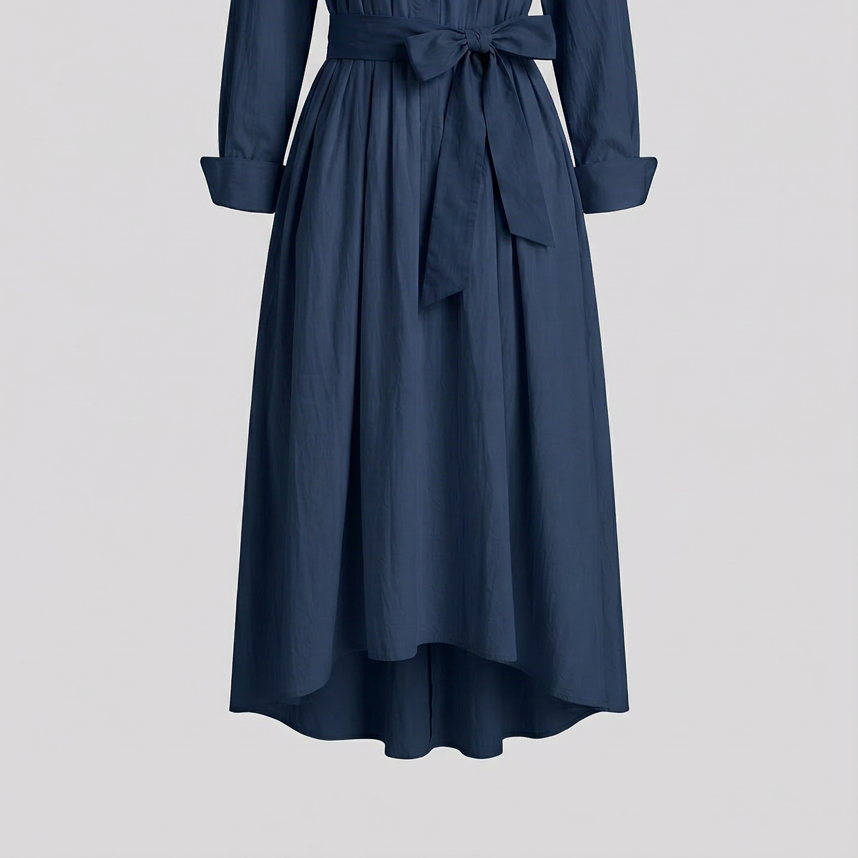 Women's Elegant Maxi Dress with Shirt, Long Sleeves, and Tie