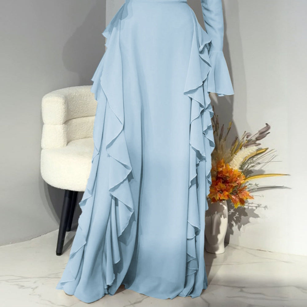 Women's Elegant high-waisted dress with trumpet sleeves