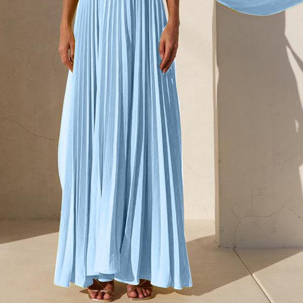 Women's Simple Elegant Look Tube Dress with Pleats and Ribbon