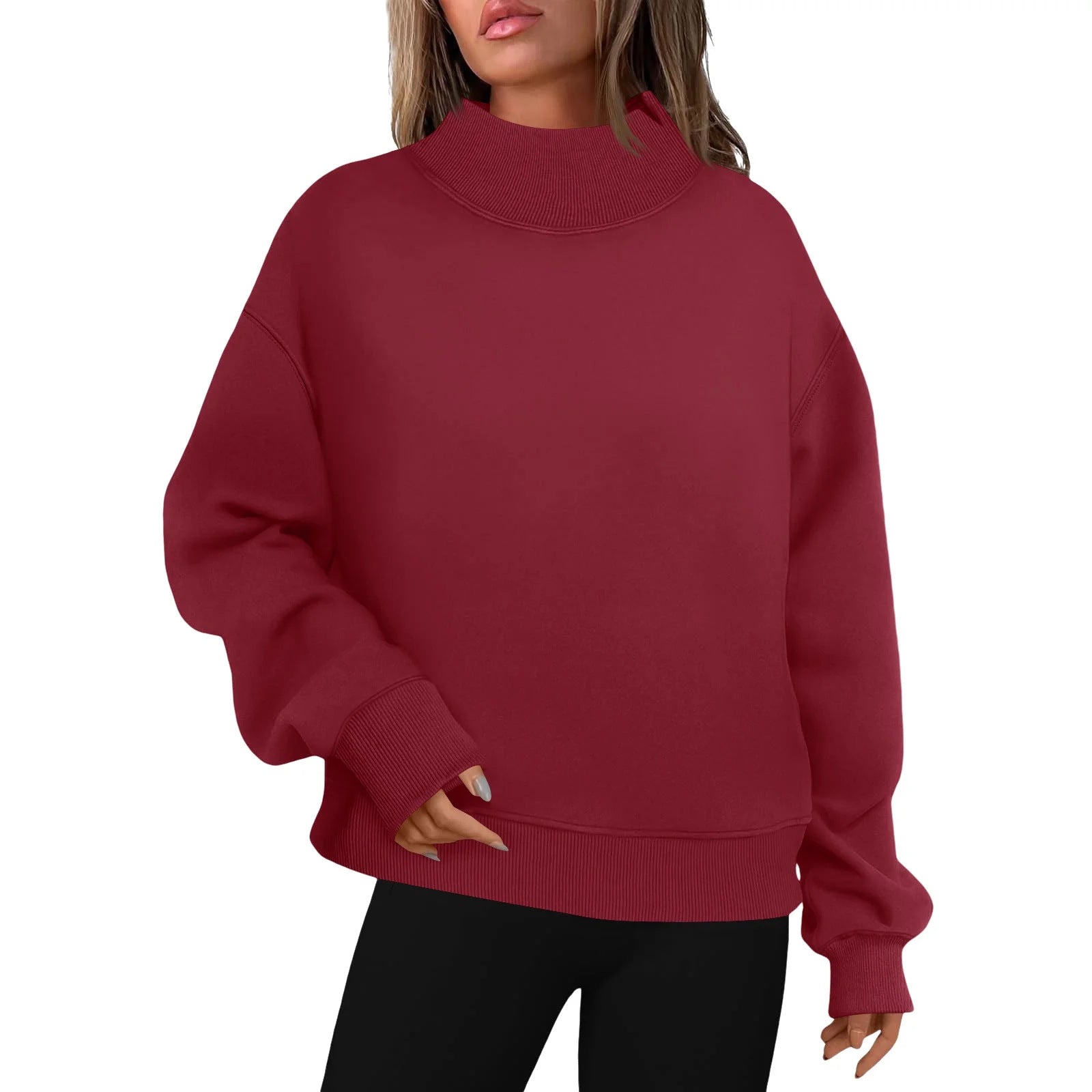 Women's Oversized Turtleneck Sweatshirt - Cozy Long-Sleeve Pullover