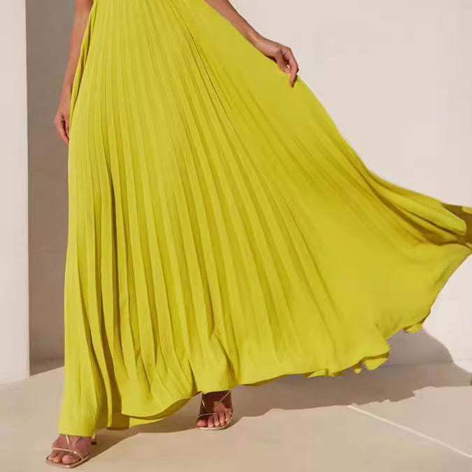 Simple Elegant Look Tube Dress with Pleats and Ribbon