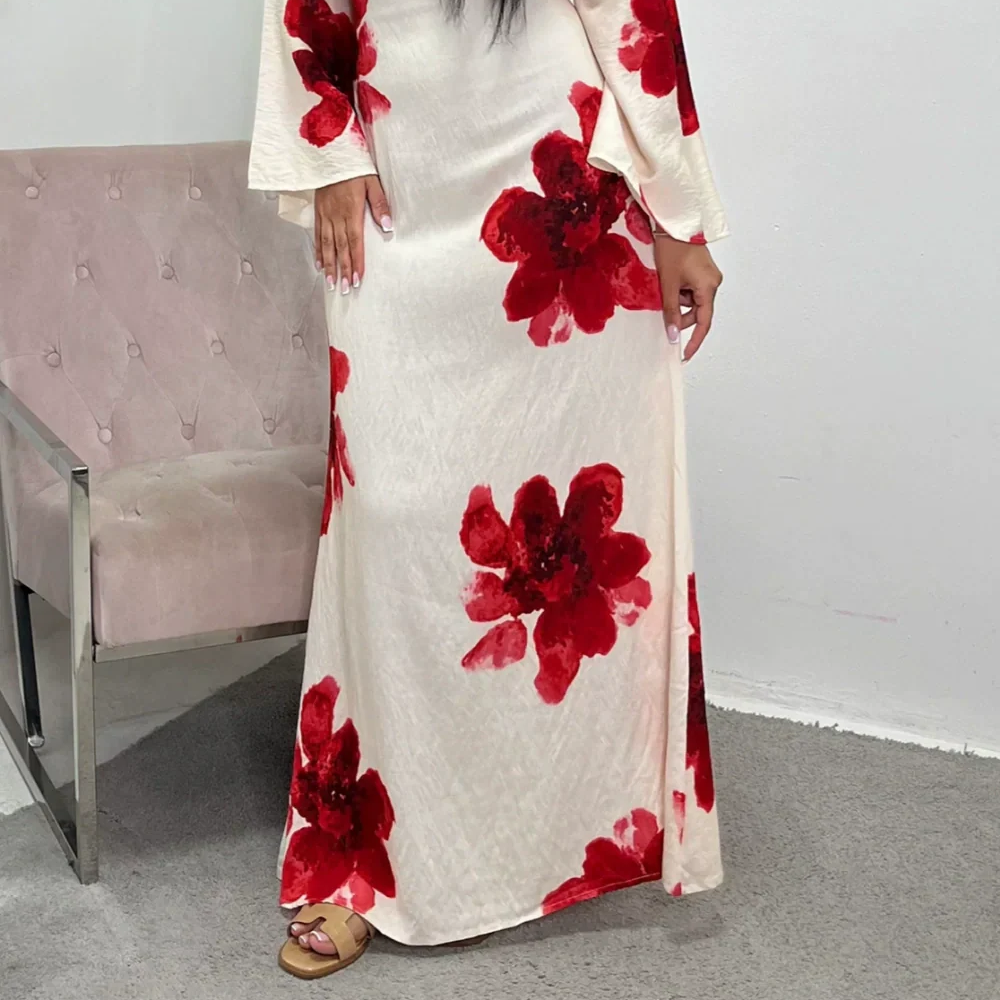 Women's Long Printed Dress with Adjustable Waist for an Elegant