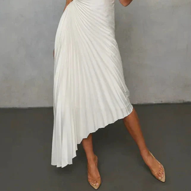 Women's Elegant Glam Pleated One-Shoulder Asymmetrical Maxi Dress
