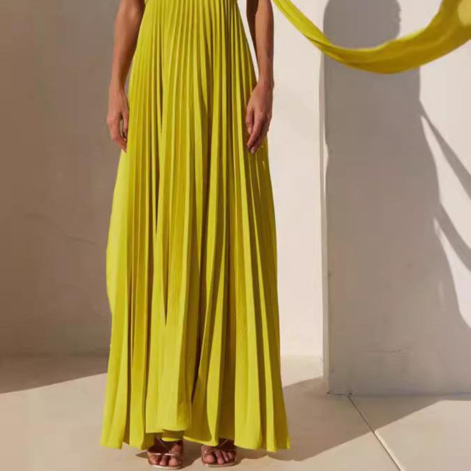 Timeless Simple Elegant Look Tube Dress with Pleats and Ribbon