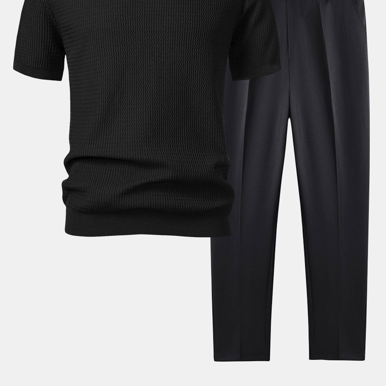 Men's Wave Knit V-Neck Polo Shirt and Slim-Fit Tapered Trousers Set