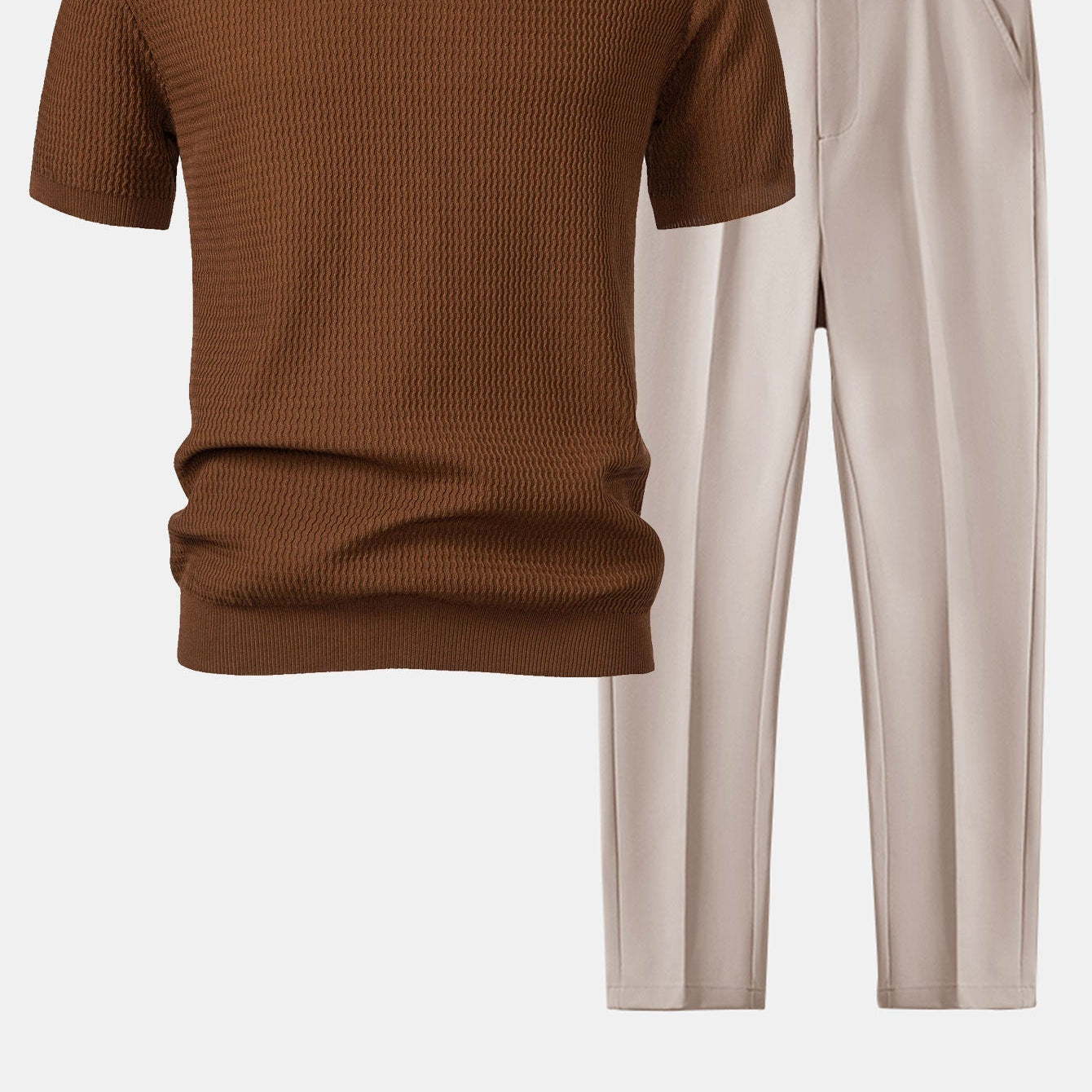 Men's Wave Knit V-Neck Polo Shirt and Slim-Fit Tapered Trousers Set