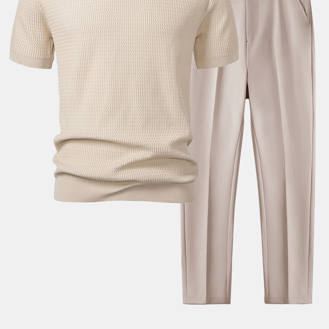 Men's Wave Knit V-Neck Polo Shirt and Slim-Fit Tapered Trousers Set