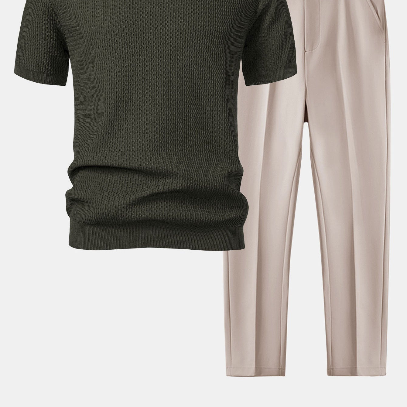 Men's Wave Knit V-Neck Polo Shirt and Slim-Fit Tapered Trousers Set