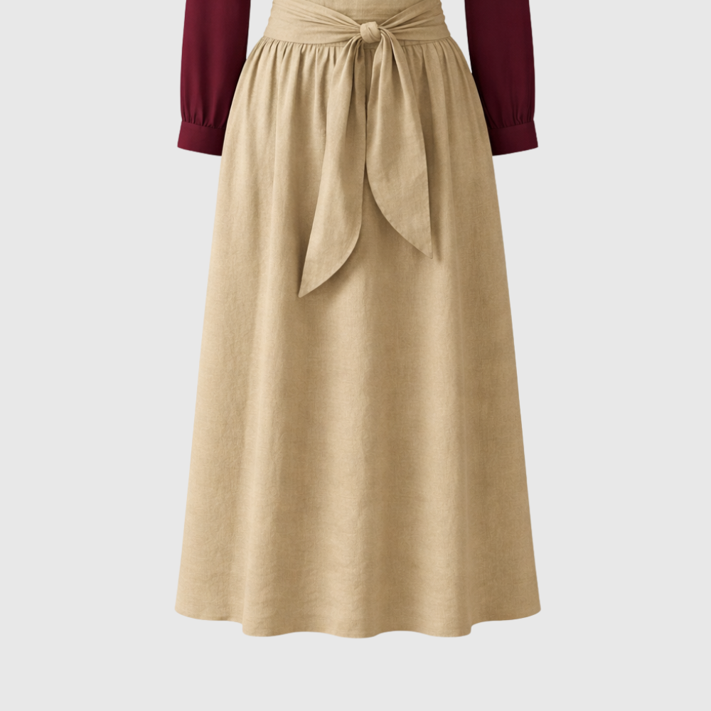Women's Effortless Boho-Chic Black Blouse & Olive Satin Midi Skirt Set
