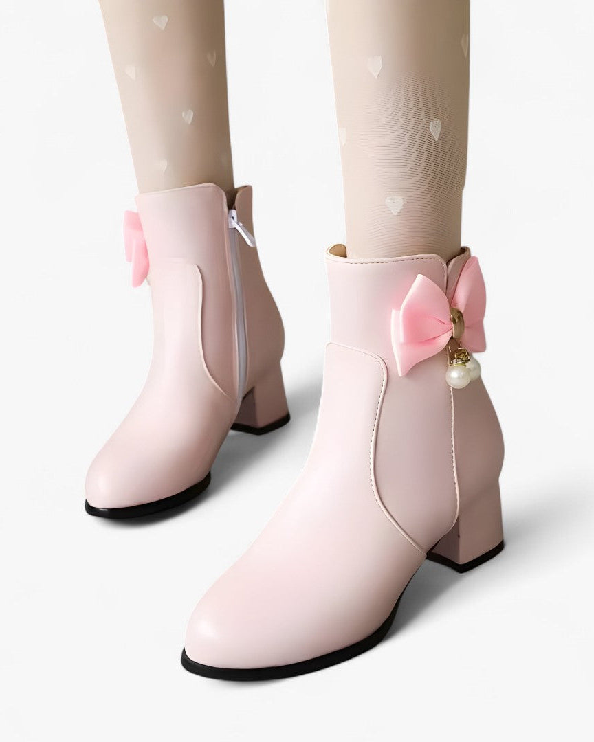 Chic Bow-Detail Ankle Boots with Heel — Available in Extended Sizes