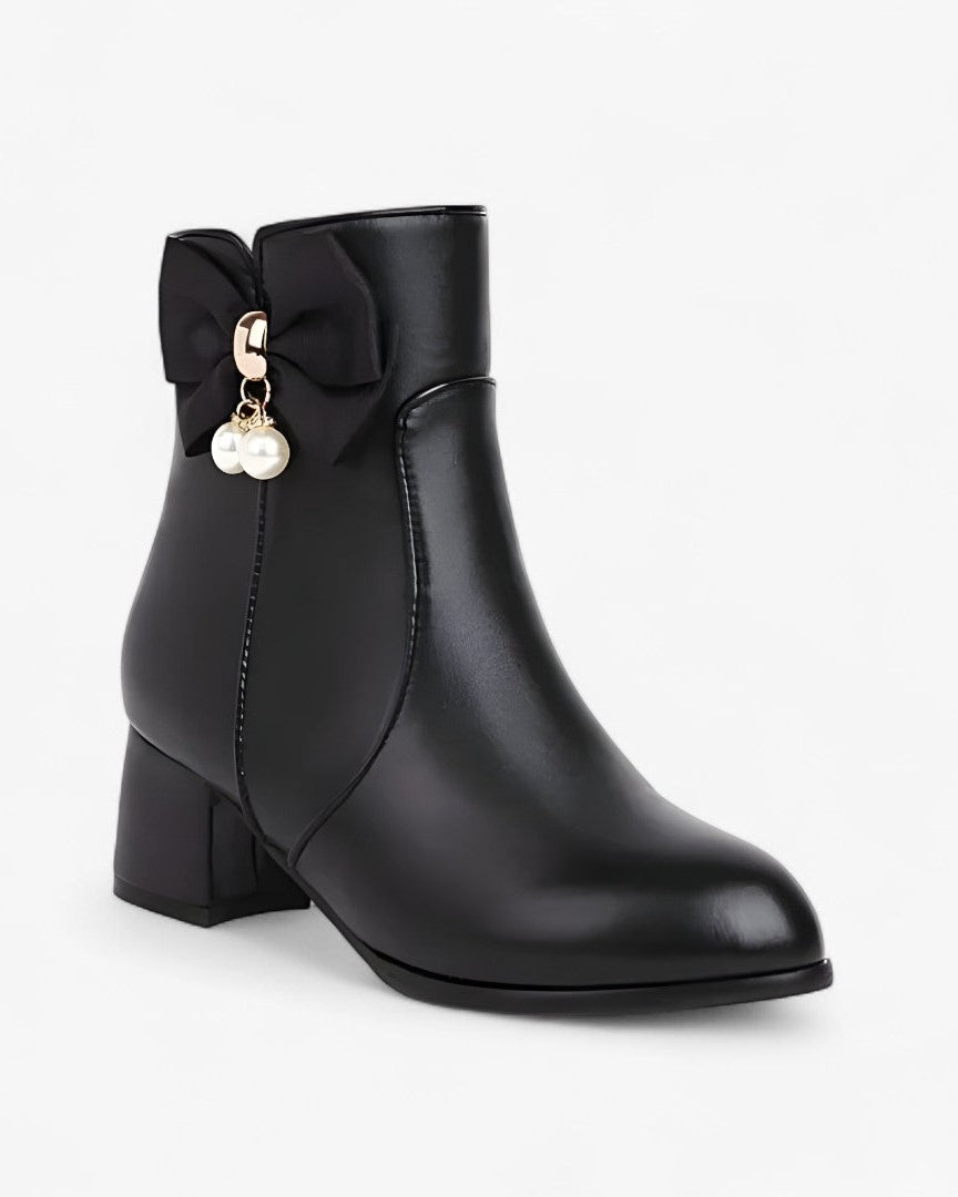Chic Bow-Detail Ankle Boots with Heel — Available in Extended Sizes
