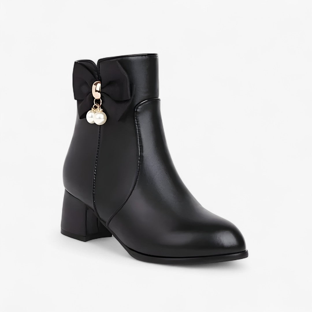 Chic Bow-Detail Ankle Boots with Heel — Available in Extended Sizes