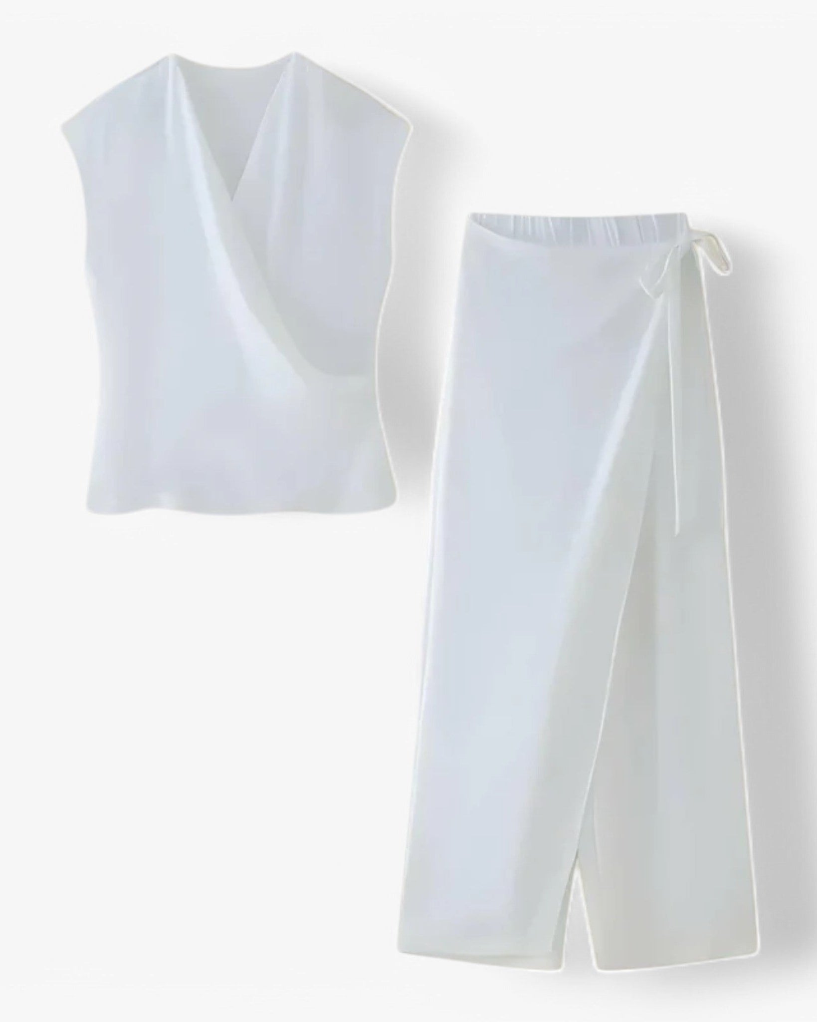 Alessia | Damen-sæt Unifarben - Bluse & slange - Hele sættet hvidt - women's fashion - {{ product_tags }