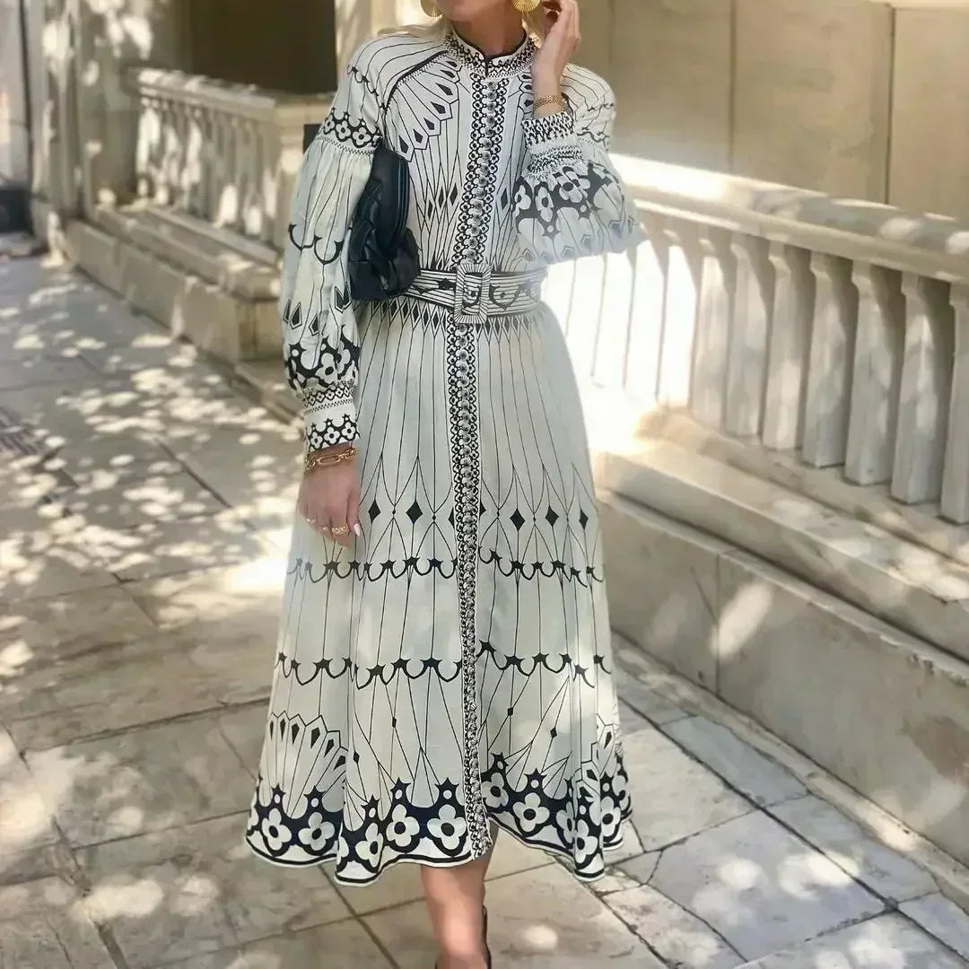 Women's Style Boho Dress with Stand Collar