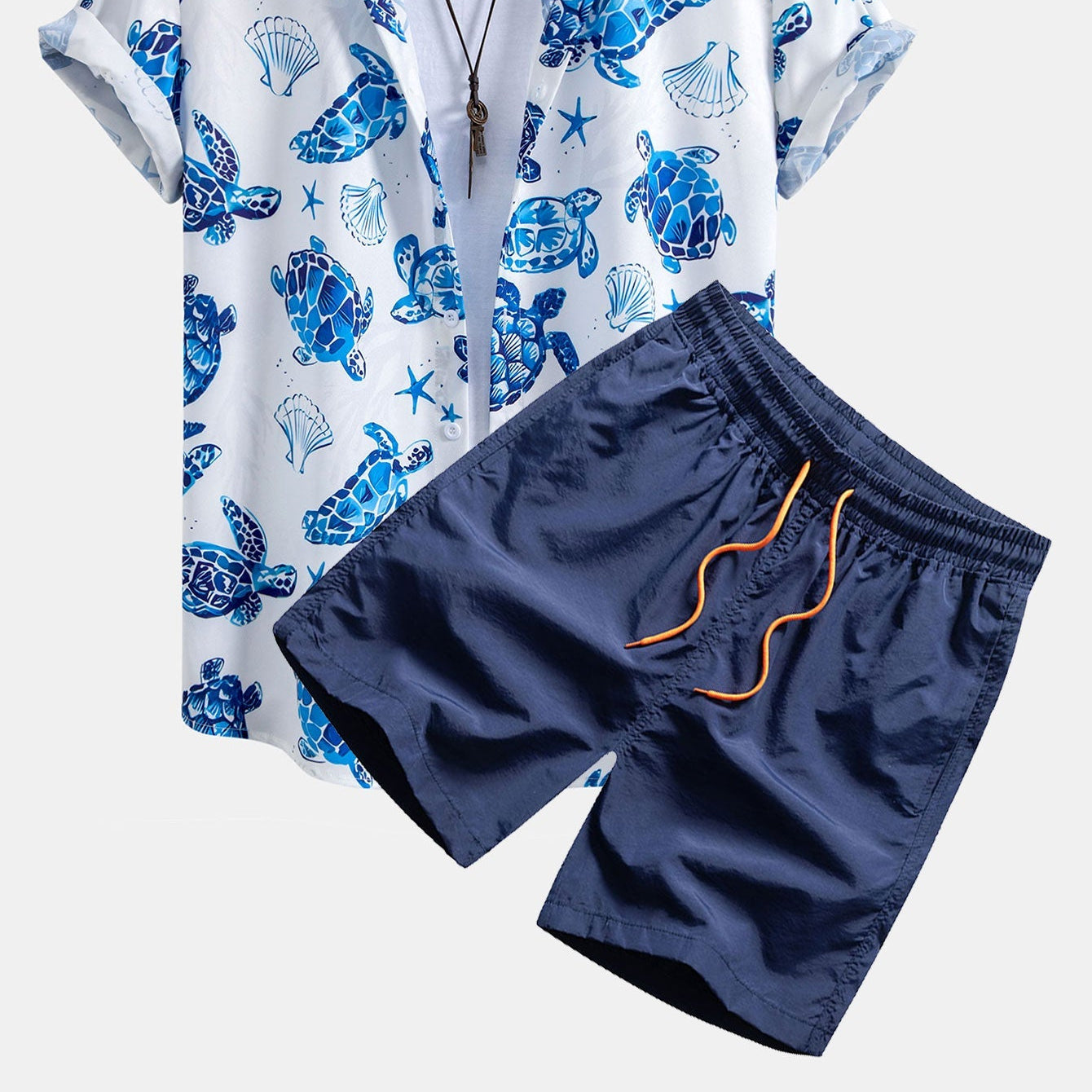 Men's Print Button-Up Shirt and Swim Shorts Set