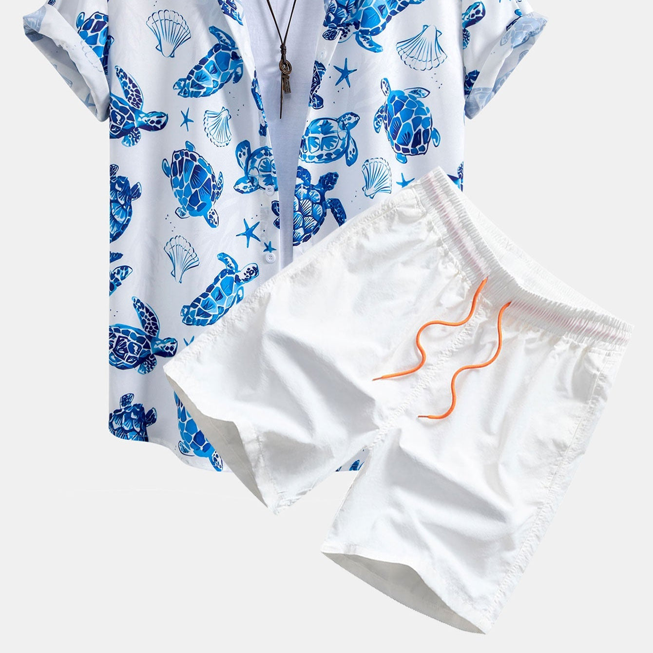 Men's Print Button-Up Shirt and Swim Shorts Set