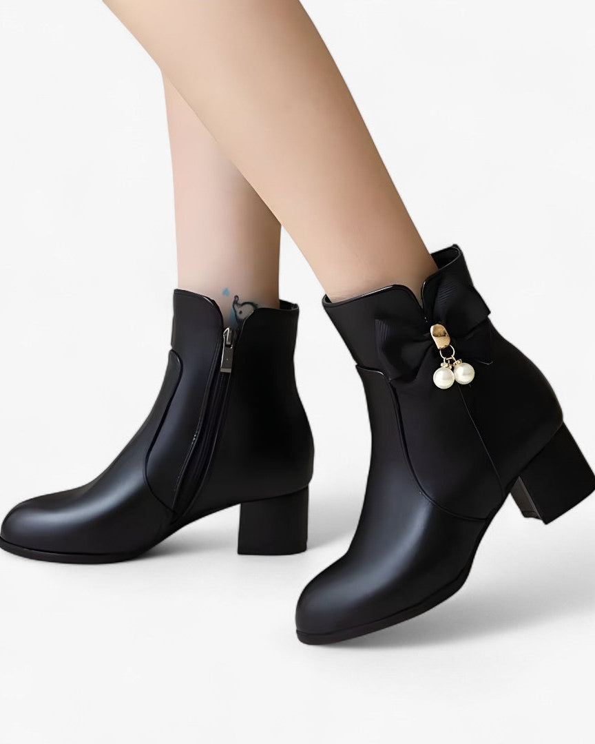 Chic Bow-Detail Ankle Boots with Heel — Available in Extended Sizes