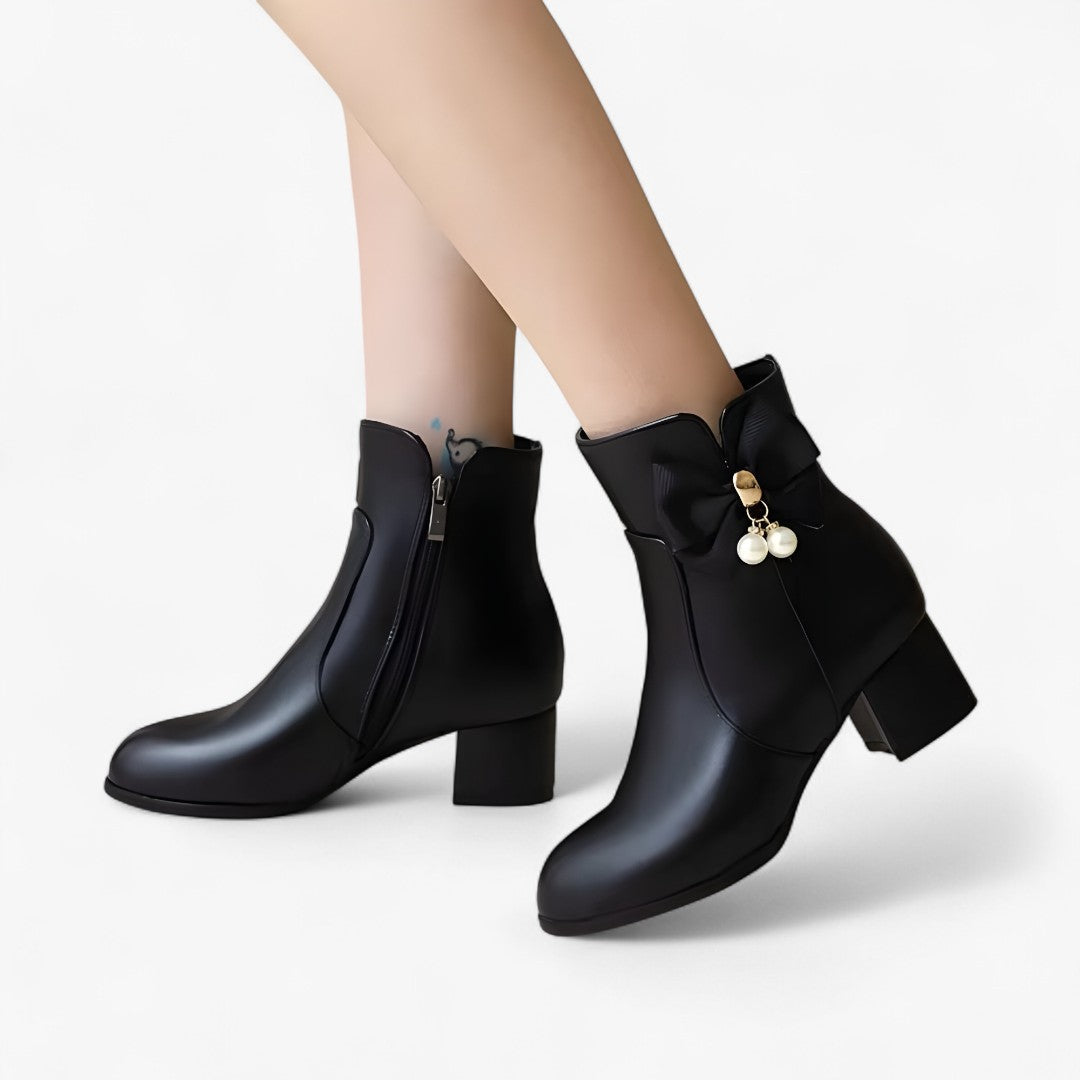 Chic Bow-Detail Ankle Boots with Heel — Available in Extended Sizes
