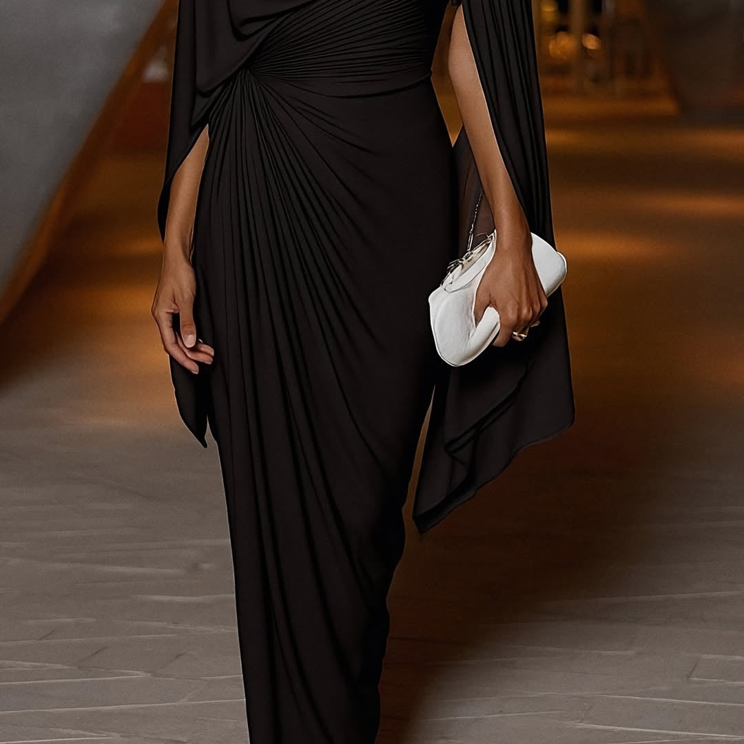 Women's Slim long trendy dress with irregular pleats and elegant