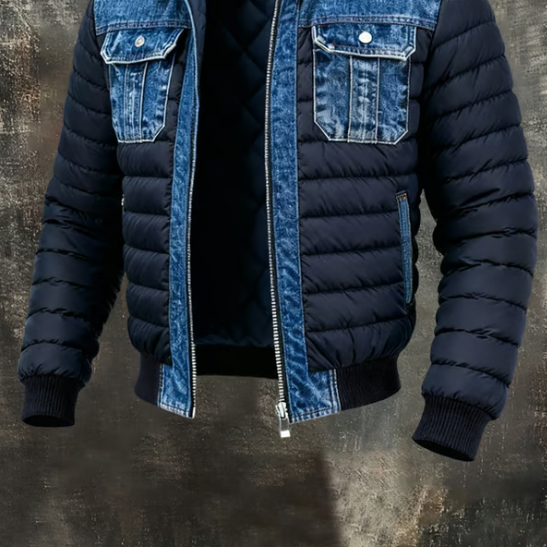 Men's Hybrid Quilted Denim Jacket - Modern Comfort, Rugged Style
