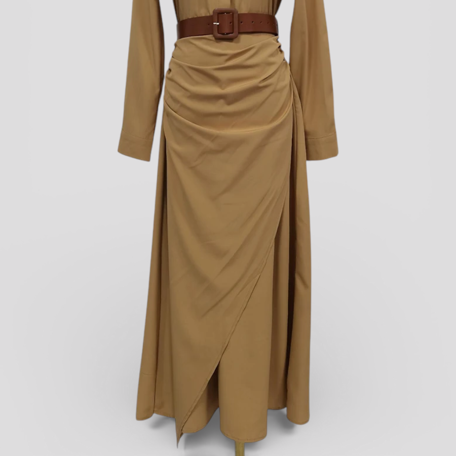 Elegant Long Dress with Turtleneck and Belt for Women