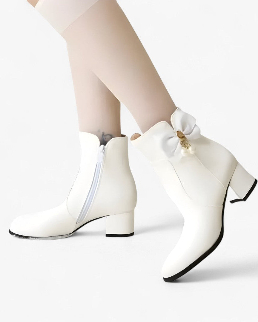 Chic Bow-Detail Ankle Boots with Heel — Available in Extended Sizes