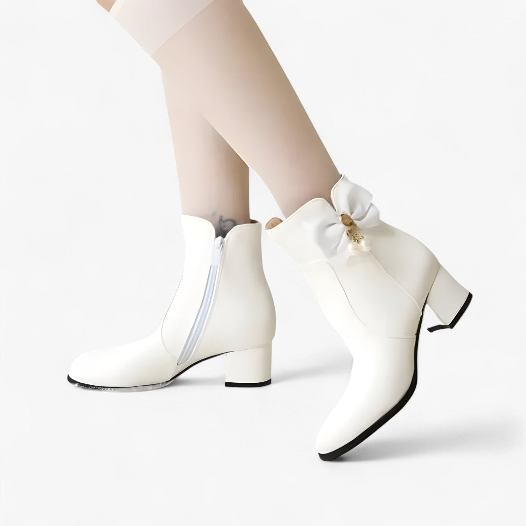 Chic Bow-Detail Ankle Boots with Heel — Available in Extended Sizes
