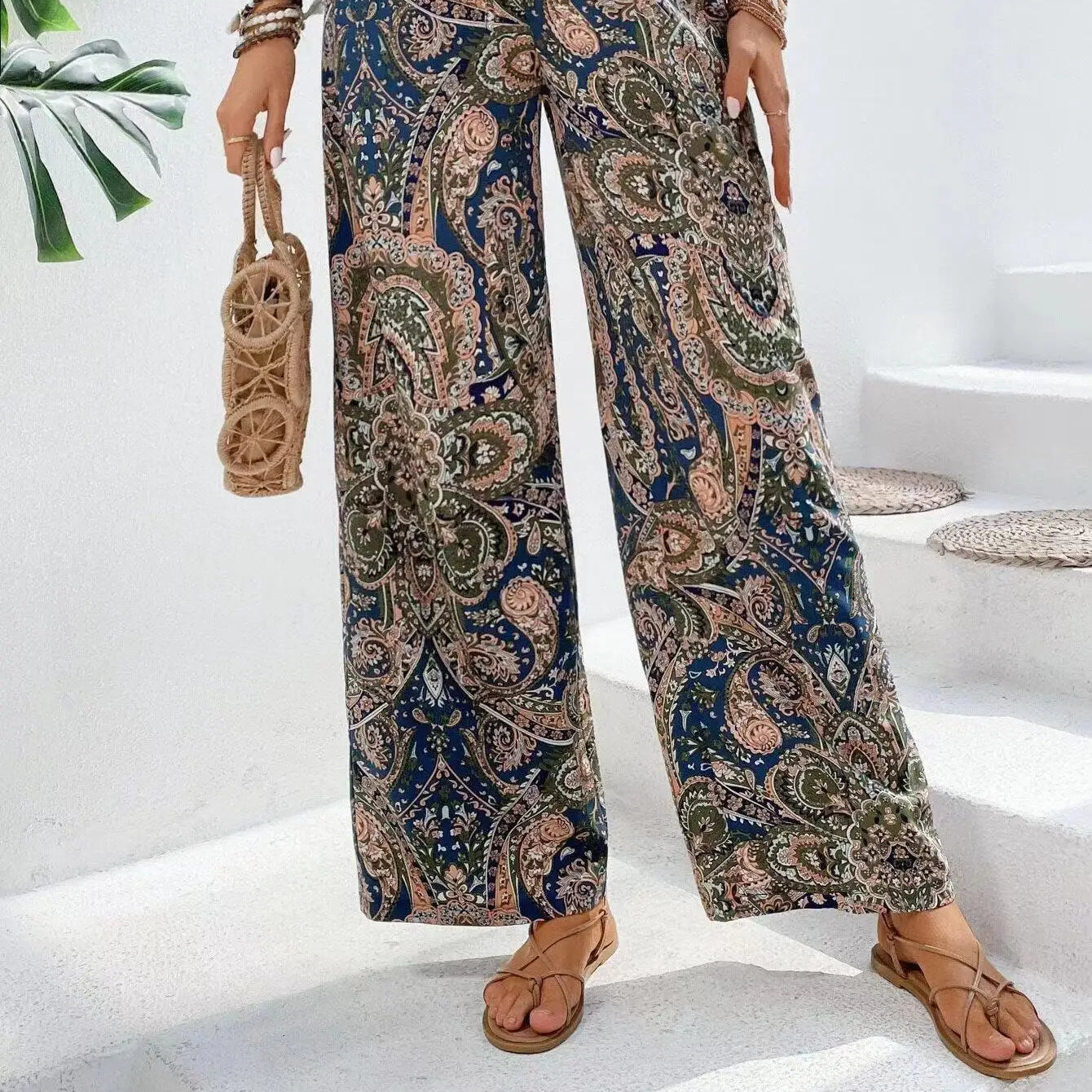Women's Olivia Vintage-Print Wide-Leg Pants