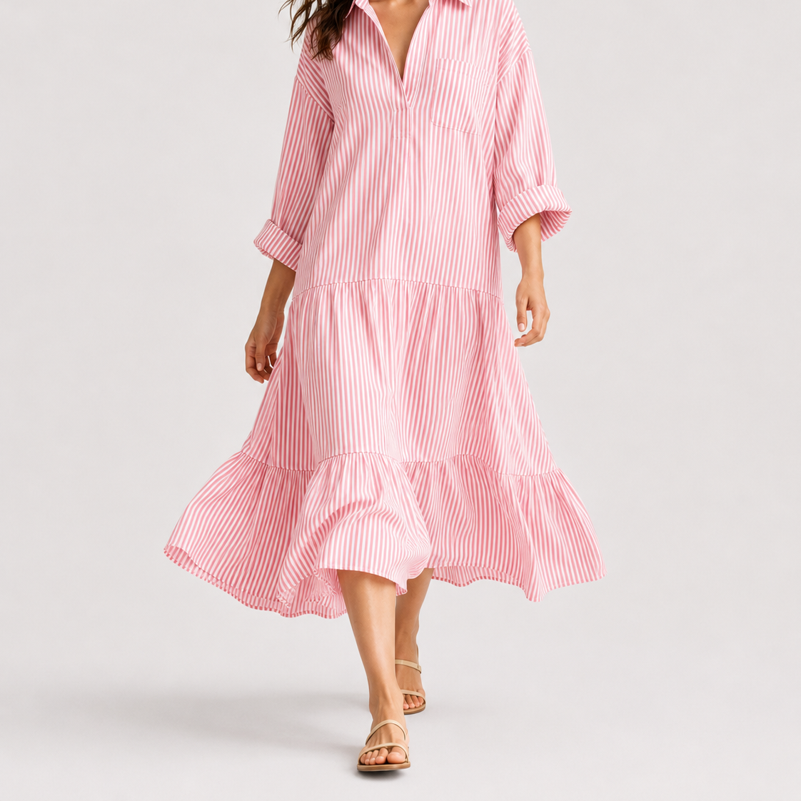 Women's Stripe Shirtdress Maxi - Relaxed Fit, Effortless Style