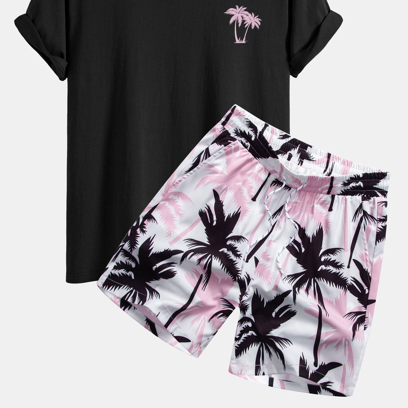 Men's Fit Palm Tree Print T-Shirt & Palm Tree Print Swim Shorts –