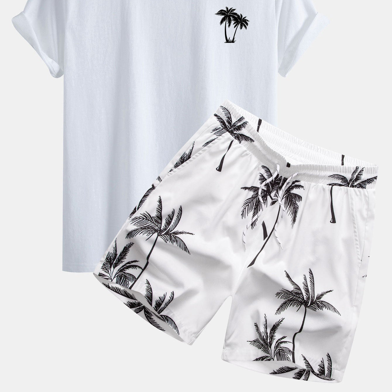 Men's Coordinating Palm Tree Print T-Shirt & Palm Tree Print Swim