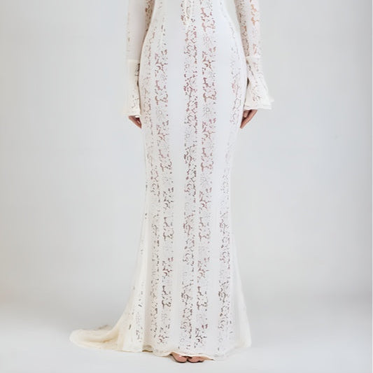 Women's Elegant Long Maxi Lace Dress with Off-the-Shoulder Design