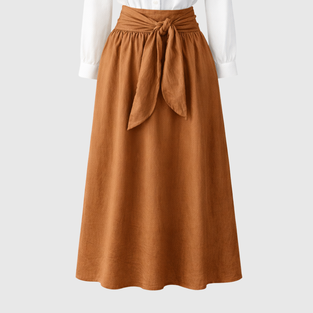 Women's Effortless Boho-Chic Black Blouse & Olive Satin Midi Skirt Set
