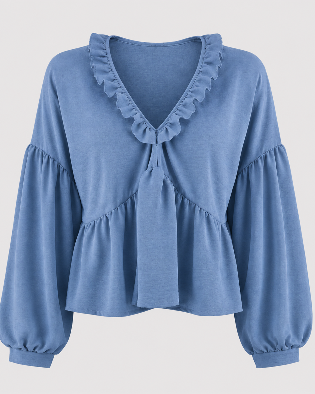 Women > Blouses : Women's Airy Vintage-Inspired Bohemian Blouse with Soft Ruffle Details in Blue van DUUWE