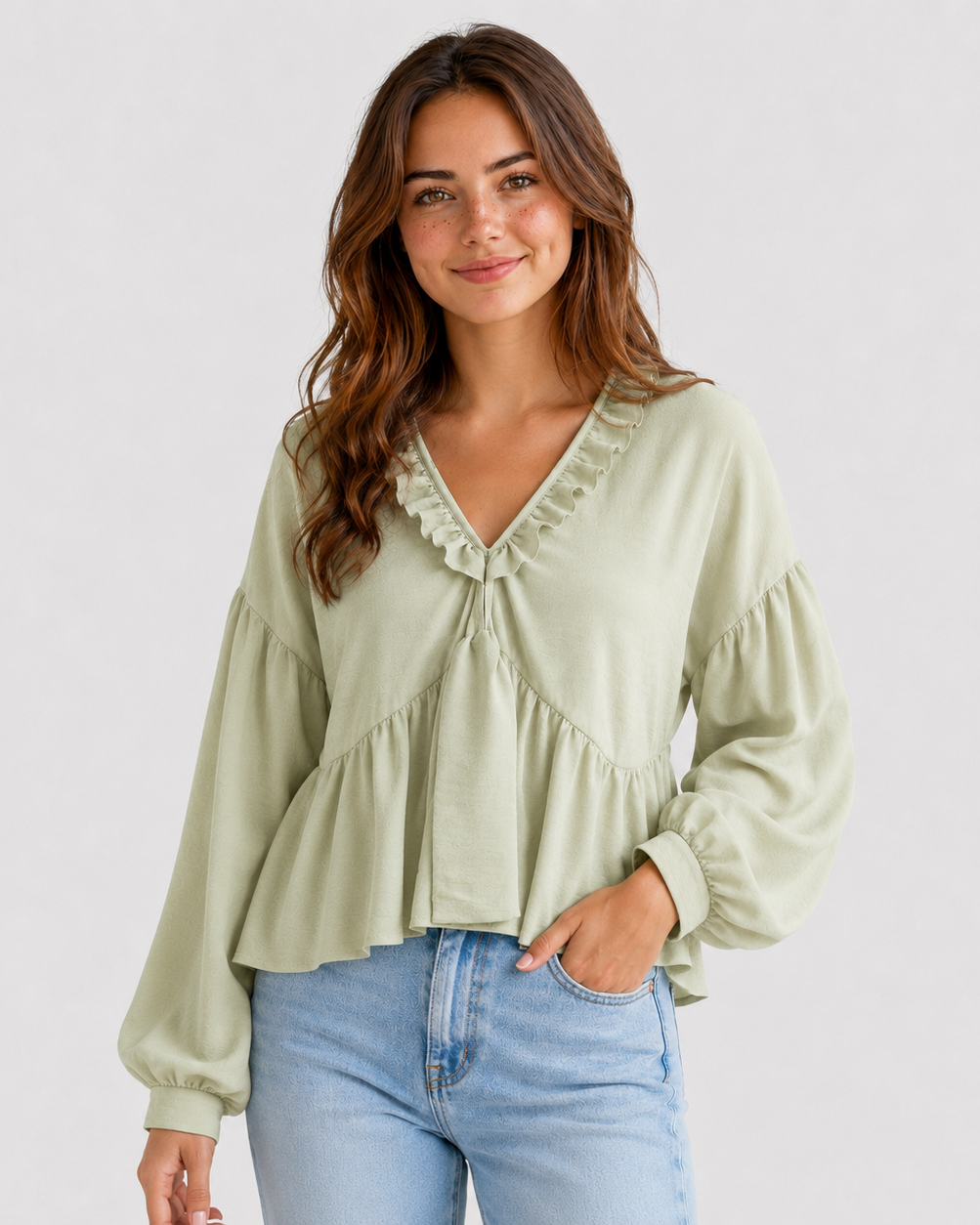 Women > Blouses : Women's Airy Vintage-Inspired Bohemian Blouse with Soft Ruffle Details in van DUUWE