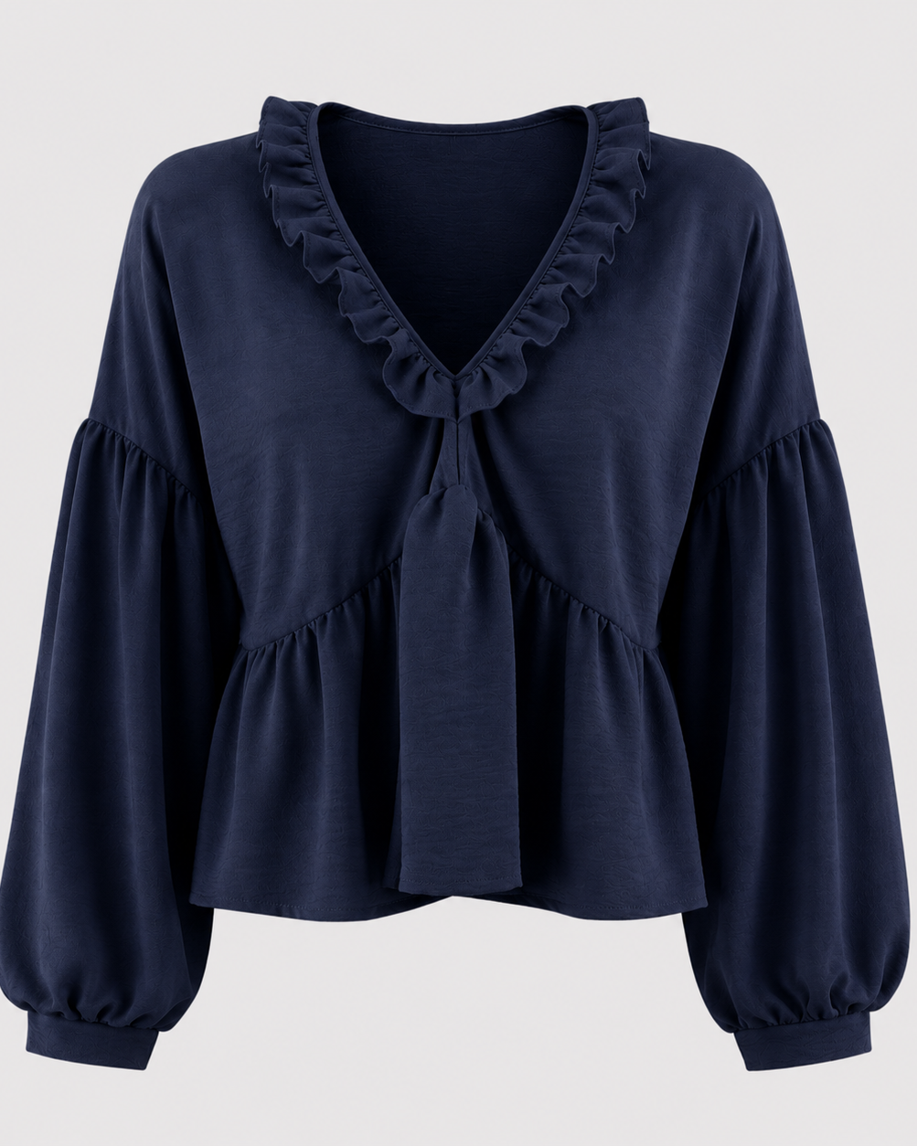 Women > Blouses : Women's Airy Vintage-Inspired Bohemian Blouse with Soft Ruffle Details in Navy Blue van DUUWE